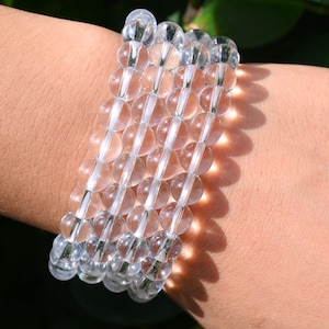 Natural Clear Crystal Stretchy Bracelet,Handmade Women/Men Bracelet,Gemstone Round Bracelet,For Gift Bracelet,Healing Round Bracelet.