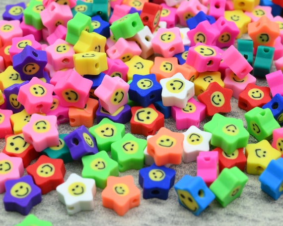 11mm Star Shaped Beads, Polymer Clay Beads Beads for Kids, Rainbow