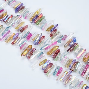 15.9 inch Polish Crystals Beads,Quartz Point Crystals Beads,Mix Color Gemstone Crystals Beads,Top Drilled Obelisk Gemstone Crystals Beads