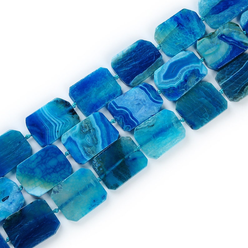9 PCS One Strand Beads.Agate Beads.Blue Agate Beads.Natural Agate Beads.Rectangle Agate Beads.High Quality Gemstone Agate Beads.