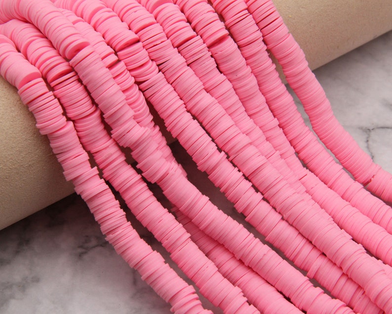 4mm6mm8mm Vinyl Heishi Beads,Pink Vinyl Beads,Polymer Clay African Vinyl Disc Beads,Wholesale Vinyl Heishi DIY Making Jewelry Beads.