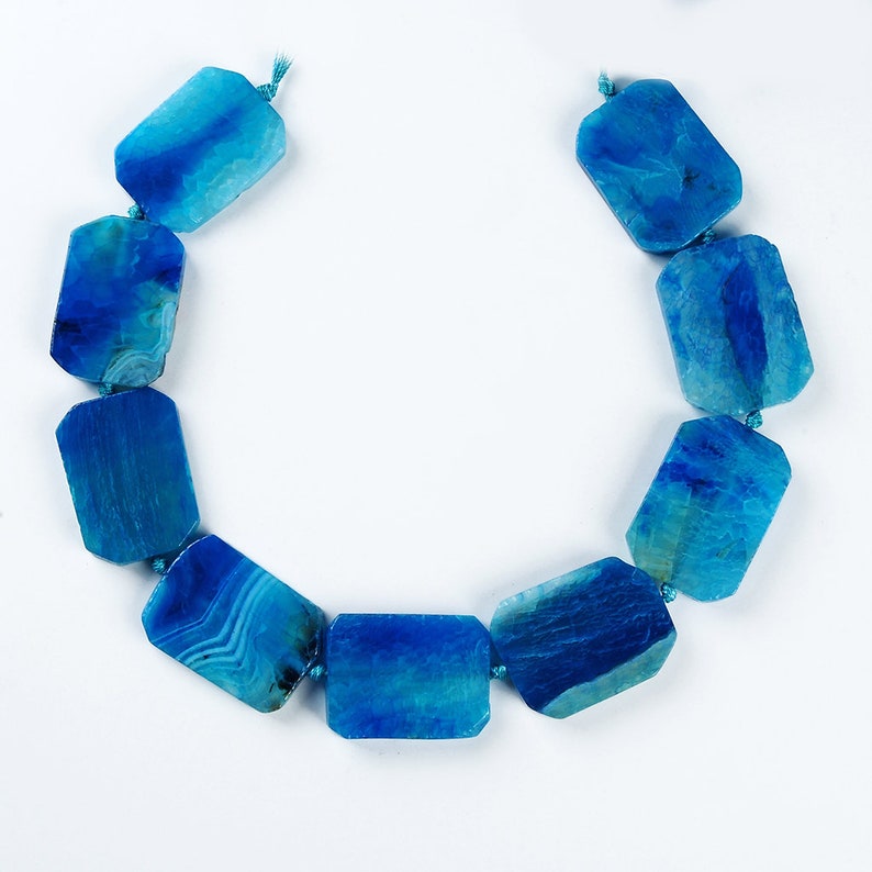 9 PCS One Strand Beads.Agate Beads.Blue Agate Beads.Natural Agate Beads.Rectangle Agate Beads.High Quality Gemstone Agate Beads.