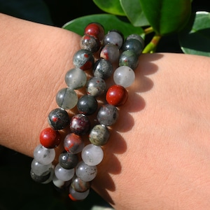 Natural Africa BloodStone Stretchy Bracelet,Handmade Women/Men Bracelet,Gemstone Round Bracelet,For Gift Bracelet,Healing Round Bracelet