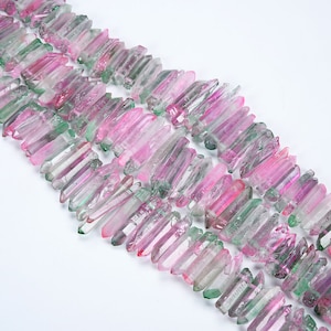 15.9 inch Natural Pink and green Crystal Quartz Points,Raw tower shape Quartz Point Beads,High qualite Crystal  Top Drilled Gemstone point