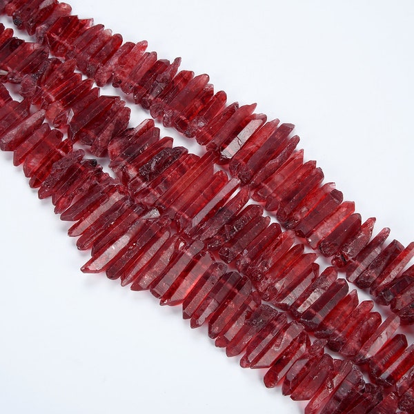 15.9 inch Matte Red Quartz Crystal Points Beads,Raw Tower High Quality Stick Beads,Bulk Manual Cutting Quartz Mystic Crystal  Top Drilled.