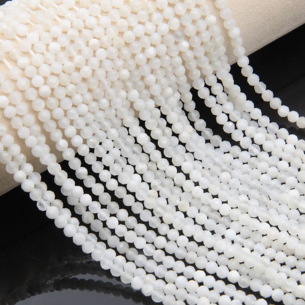 Natural Moonstone Faceted Round Beads,2mm/3mm/4mm Semi Precious Stone Beads,Small Size Loose Round Faceted Beads,Good Quality Gemstone Beads