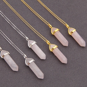 Rosenkvartshalsband, halsband med rosa kristaller, boho ädelstenshalsband, halsband med kvartspunkt av god kvalitet, smycken, halsbandshänge i grossistledet.