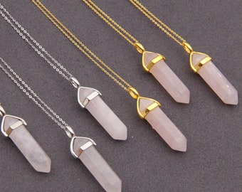 Rose Quartz Necklace,Pink Crystals Necklace,Boho Gemstone Necklace,Good Qualtiy Quartz Point Necklace,Wholesale Jewlery Necklace Pendant.