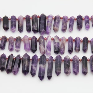 Natural Amethyst Crystals Quartz Point,Double Obelisk Large Crystals Quartz Point Beads,Healing Crystals,Top Drilled Hole Crystals Gemstone. image 3