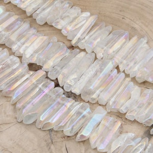 15.9 Inch Natural Crystals Tower Beads,AB Color Rainbow Crystals Quartz Point Beads,Top Drilled Crown Making Jewelry Crystals Quartz Point.