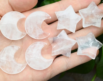 Clear Crystal Moon/Star Pendants,No Hole Moon/Star Pendants,For DIY Jewelry Making,Wholesale Pendants,Gemstone Moon/Star Pendants.