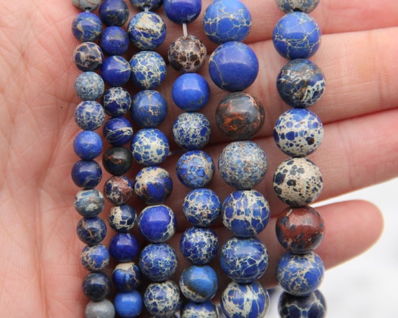 Blue Imperial Jasper Beads,round Imperial Jasper Beads,sea Sediment Imperial  Jasper Beads,wholesale Gemstone Beads,4mm/6mm/8mm/10mm Beads. - Etsy