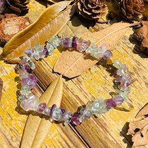Natural Fluorite Chip Bracelet,Healing Braclet,Stretchy Chip Beads Bracelet,Chip Stretchy String Bracelet.7.5 Inches Bracelet.