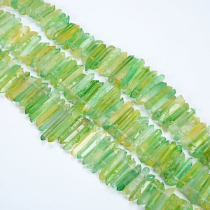 15.9 inch Natural Raw Green Crystal Quartz Points,Raw tower shape Quartz Point Beads High qualite Crystal Quartz Top Drilled Gemstone point