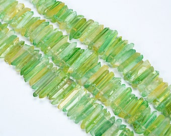 15.9 inch Natural Raw Green Crystal Quartz Points,Raw tower shape Quartz Point Beads High qualite Crystal Quartz Top Drilled Gemstone point