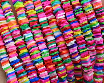 6mm Vinyl Heishi Beads,6X1MM Square Vinyl Beads,Polymer Clay African Vinyl Disc Beads,Wholesale Vinyl Heishi DIY Making Jewelry Beads.