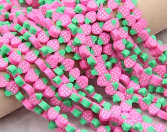 Strawberry Vinyl Heishi Beads,Pink Vinyl Beads,Polymer Clay African Vinyl Fruit Beads,Wholesale Vinyl Heishi DIY Making Jewelry Beads.