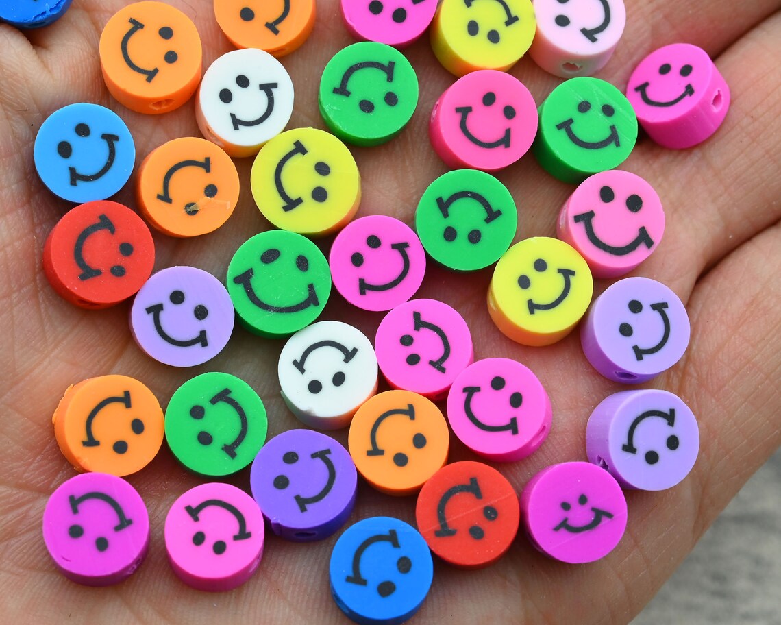 50 Pieces/10mm Smiley Face Polymer Clay Round Beadsloose Etsy