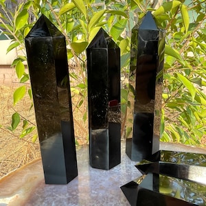 5~9&quot; Large Black Obsidian Tower,Healing Crystal Tower,Big Black Obsidian Tower,Large Black Obsidian Wand,For Home Decor Tower.
