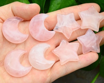 Rose Quartz Moon/Star Pendants,No Hole Moon/Star Pendants,For DIY Jewelry Making,Wholesale Pendants,Gemstone Moon/Star Pendants.