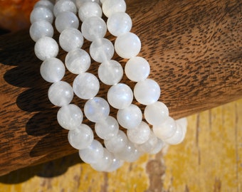 Pulsera elástica de piedra lunar azul natural, pulsera hecha a mano para mujer/hombre, pulsera redonda de piedras preciosas, pulsera para regalo, pulsera redonda curativa.