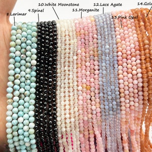 Perles en cristal à facettes naturelles, perles à facettes en pierres précieuses de 2 mm/3 mm/4 mm, perles de cristal rondes coupées, petites perles de pierres précieuses, pour la fabrication de bijoux. image 3