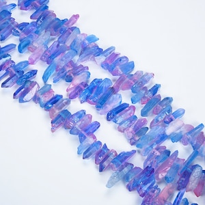 15.9 inch Natural electroplating Blue and Pink Quartz crystal points High quality top drilled mix size full strand Top Drilled clear quartz