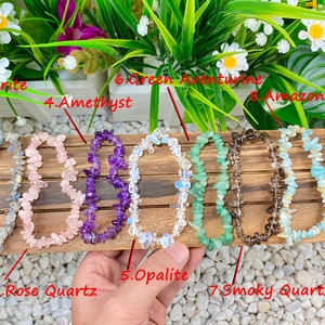 Natural Crystal Chip Stretchy Bracelet,Chip Gemstone Bracelets ,For Women Bracelet,Healing Chip Bracelet,Stone Bracelets,For Her Gift image 2