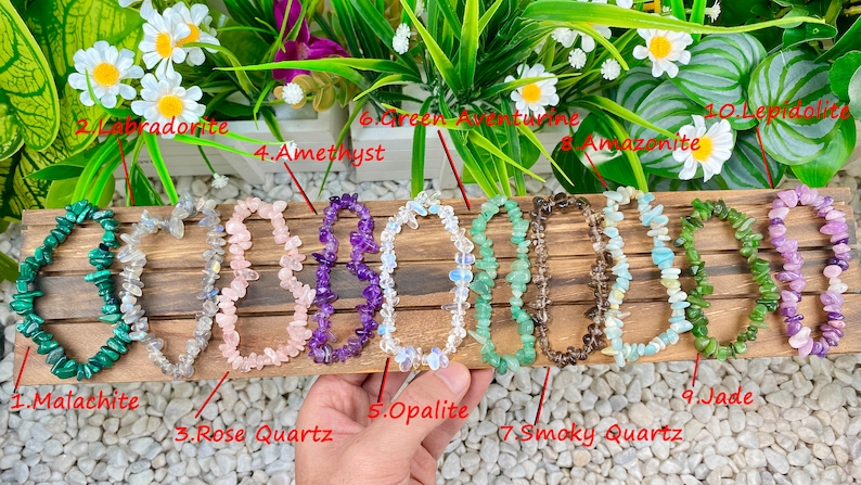 Natural Crystal Chip Stretchy Bracelet,Chip Gemstone Bracelets ,For Women Bracelet,Healing Chip Bracelet,Stone Bracelets,For Her Gift image 2