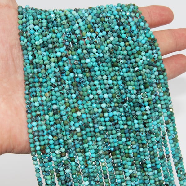 Natural Hubei Turquoise Faceted Round Beads,2mm 3mm Semi Precious Stone Beads,Good Quality Gemstone Beads,Small Loose Jewelry Beads.