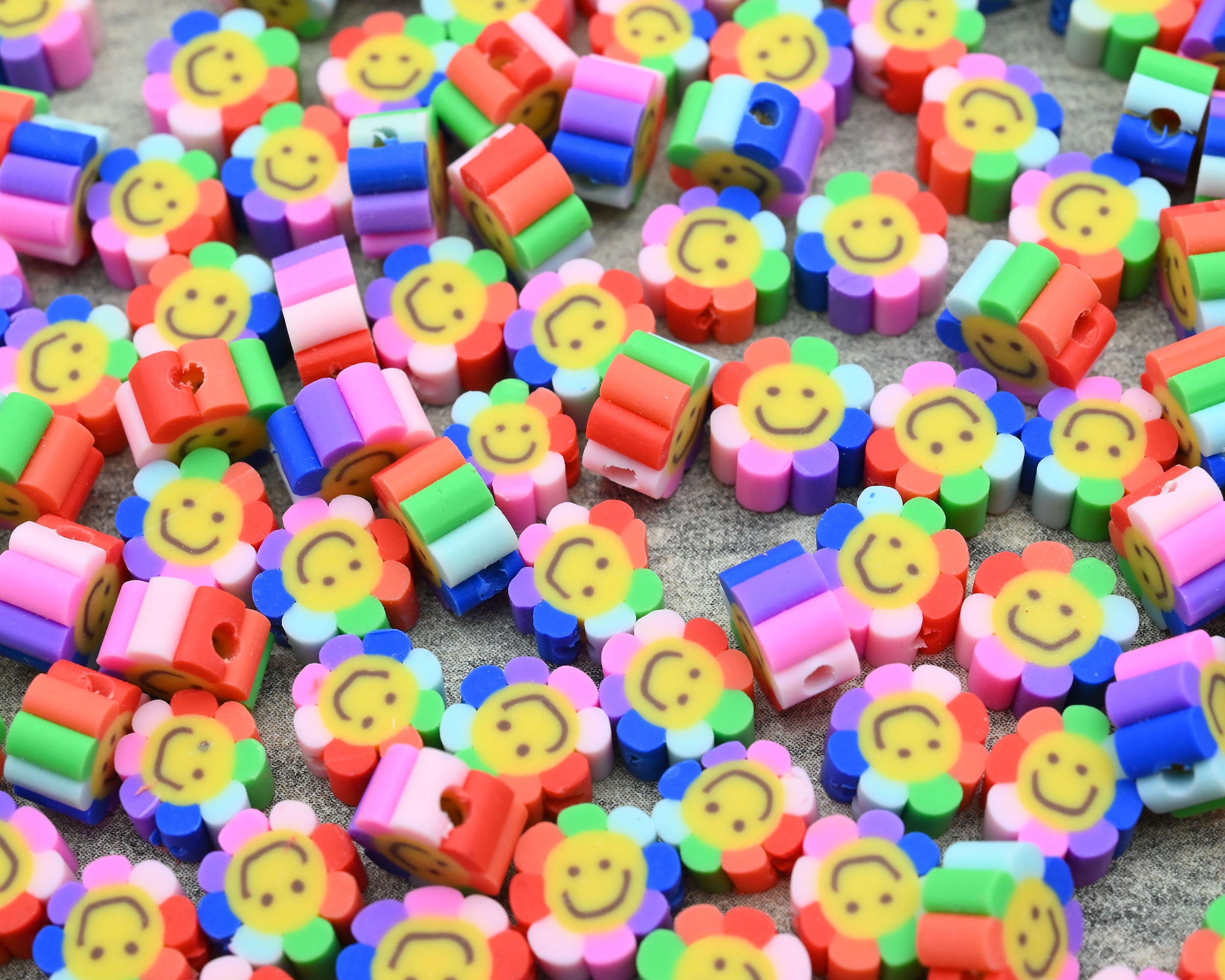 50 Pieces/10mm Flower Smiley Face Polymer Clay Beadsloose Etsy