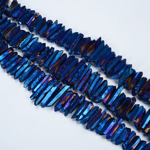15.9 inch MatteNatural raw Blue quartz crystal point Tower Shape Electroplating Mix Size bead crystal necklace pendant Mysitc Crystal quartz