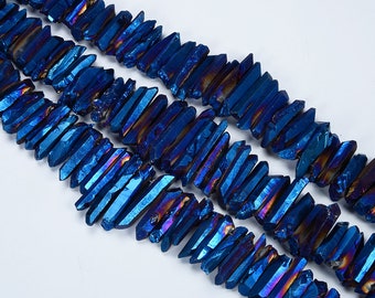 15.9 inch MatteNatural raw Blue quartz crystal point Tower Shape Electroplating Mix Size bead crystal necklace pendant Mysitc Crystal quartz