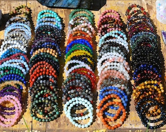 70 Kinds Of 6MM/8MM/10MM Round Gemstone Bracelet,Stretchy Beads Bracelet,Crystal/Rose Quartz/Amethyst/Malachite More Bracelets,For Her Gift.