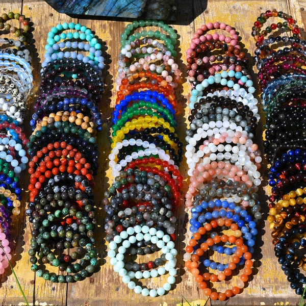 70 soorten 6 mm/8 mm/10 mm ronde edelsteenarmband, armband met rekbare kralen, kristal/rozenkwarts/amethist/malachiet Meer armbanden, voor haar cadeau.