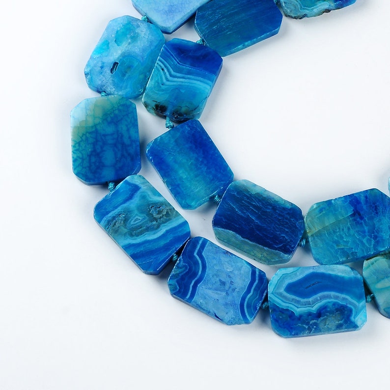 9 PCS One Strand Beads.Agate Beads.Blue Agate Beads.Natural Agate Beads.Rectangle Agate Beads.High Quality Gemstone Agate Beads.
