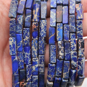 Natural Imperial Jasper Beads,4x13mm Blue Rectangle Imperial Jasper Bead,Sea Sediment Imperial Jasper,For Diy Jewelry Necklace/Bracelet Bead