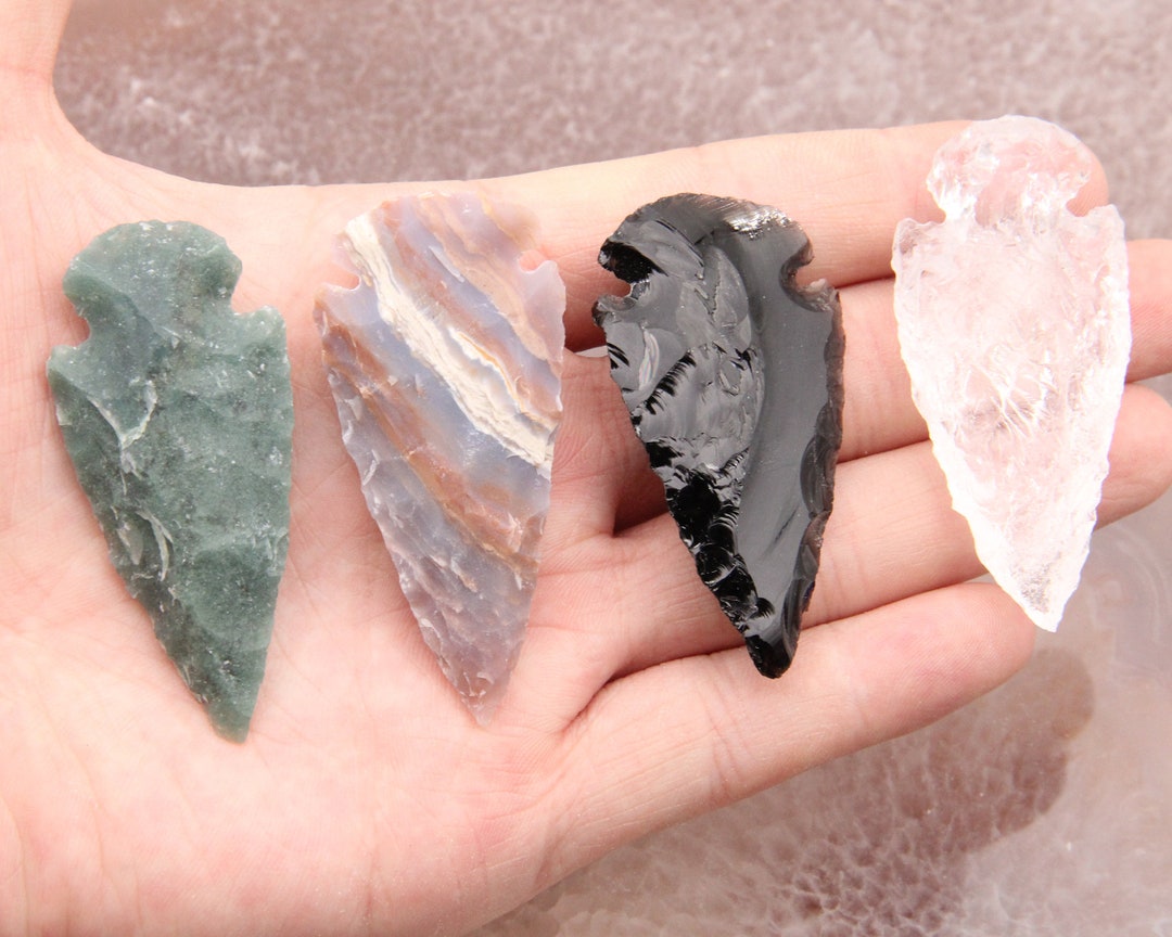 2 Inches Crystal Arrowheads,small Agate Arrowheads.clear Crystal/black