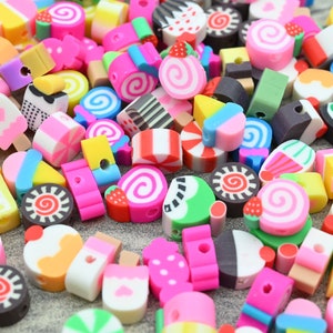 50 Stück/10mm Kuchen Polymer Clay Perlen, lose Polymer Clay Perlen, für Schmuck gemacht Perlen, für Armband Perlen, Kinder Perlen, Großhandel Perlen.