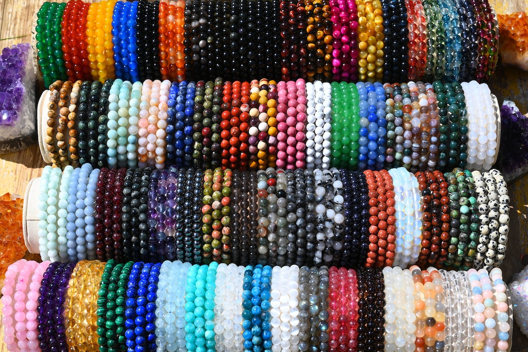 Angelstones Gem Semi-Precious 6mm Round Bead Stretch Bracelet - Unisex Adult Gemstone 7 thumbnail image