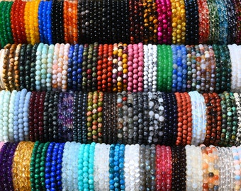 70 types de bracelet rond en pierres précieuses de 6 mm, bracelet de perles extensibles, cristal / quartz rose / améthyste / malachite / opalite plus de bracelets, pour son cadeau.