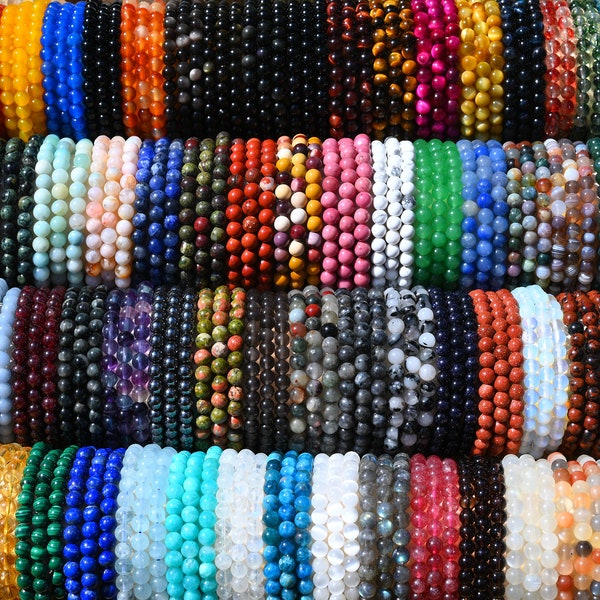 70 Kinds Of 6MM Round Gemstone Bracelet,Stretchy Beads Bracelet,Crystal/Rose Quartz/Amethyst/Malachite/Opalite More Bracelets,For Her Gift.