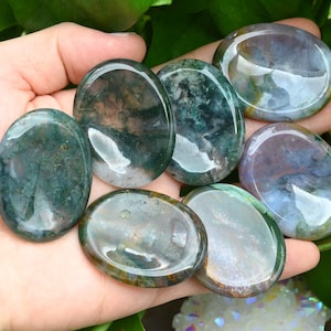Natural Moss Onyx Worry Stone,Healing Worry Stone,Chakra Worry Stone,Size 35x45MM