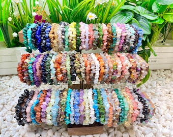 Pulsera elástica con chip de cristal natural, pulseras de piedras preciosas con chip, pulsera para mujer, pulsera con chip curativo, pulseras de piedra, para su regalo