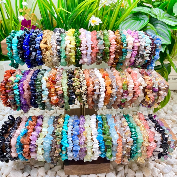 Pulsera elástica con chip de cristal natural, pulseras de piedras preciosas con chip, pulsera para mujer, pulsera con chip curativo, pulseras de piedra, para su regalo