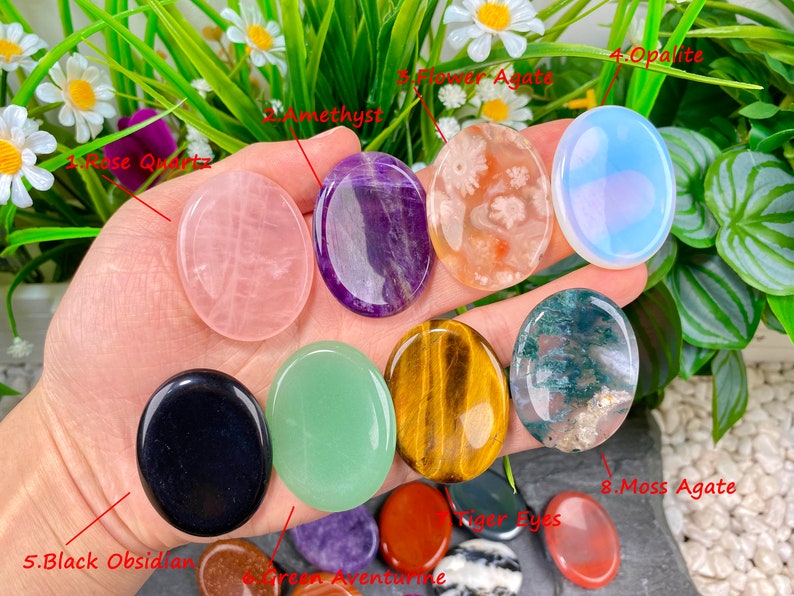 Natural Crystal Worry Stone,Healing Palm Stone,Polished Worry Stone,Rose Quartz/Amethyst/Opalite/Crystal More Choose Worry Stone.For Gift. image 2