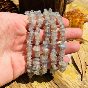 Natuurlijke Labradoriet Chip Armband, Healing Braclet, Stretchy Chip Kralen Armband, Chip Stretchy String Bracelet.7.5 Inch Armband.