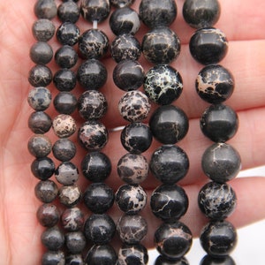 Black Imperial Jasper Beads,Round Imperial Jasper Beads,Sea Sediment Imperial Jasper Beads,Wholesale Gemstone Beads,4mm/6mm/8mm/10mm Beads.