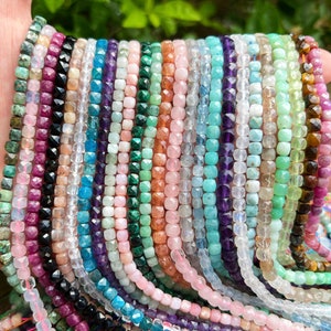 Perline di cristalli sfaccettati naturali, perline sfaccettate di pietre preziose quadrate da 4,5x4,5 mm, perline di cristallo tagliate, perline di pietre preziose di piccole dimensioni, perline per la creazione di gioielli.