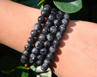 Natural Black Labradorite Stretchy Bracelet,Handmade Women/Men Bracelet,Gemstone Round Bracelet,For Gift Bracelet,Healing Round Bracelet